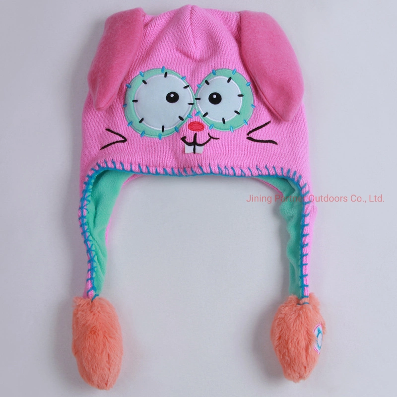 Winter Kids Beanies Cap Protection Ear Big Ball Baby Love Heart Hat Keep Warm Children Knitted Caps