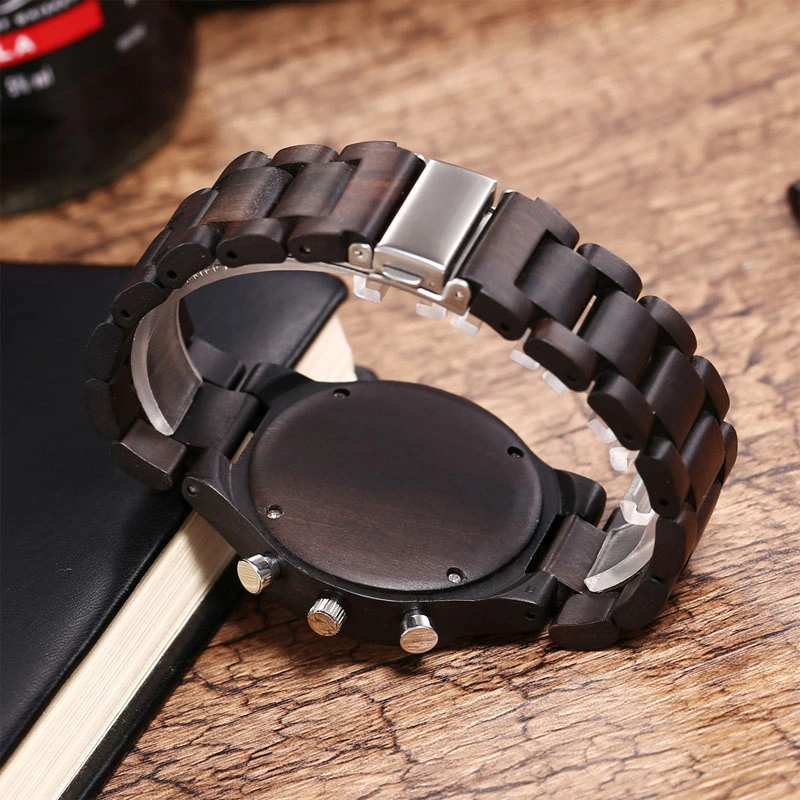 Wood Watch Series Movimiento de Cuarzo de seis pines Ebony Shell Reloj para hombre (CFWT-024)