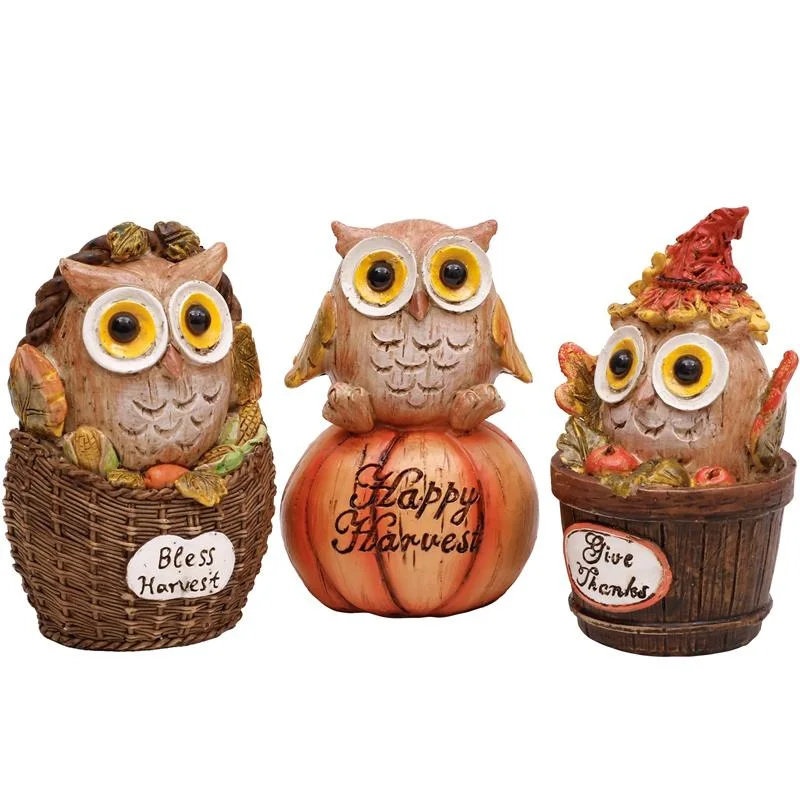 3PCS 26cm Owl Harvest automne Table décor Figurines de Thanksgiving