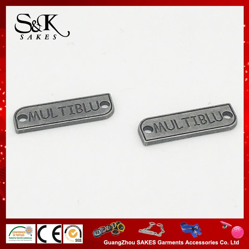 Customized Black Nickle Zinc Alloy Quality Label, 2 Hole Alloy Badge