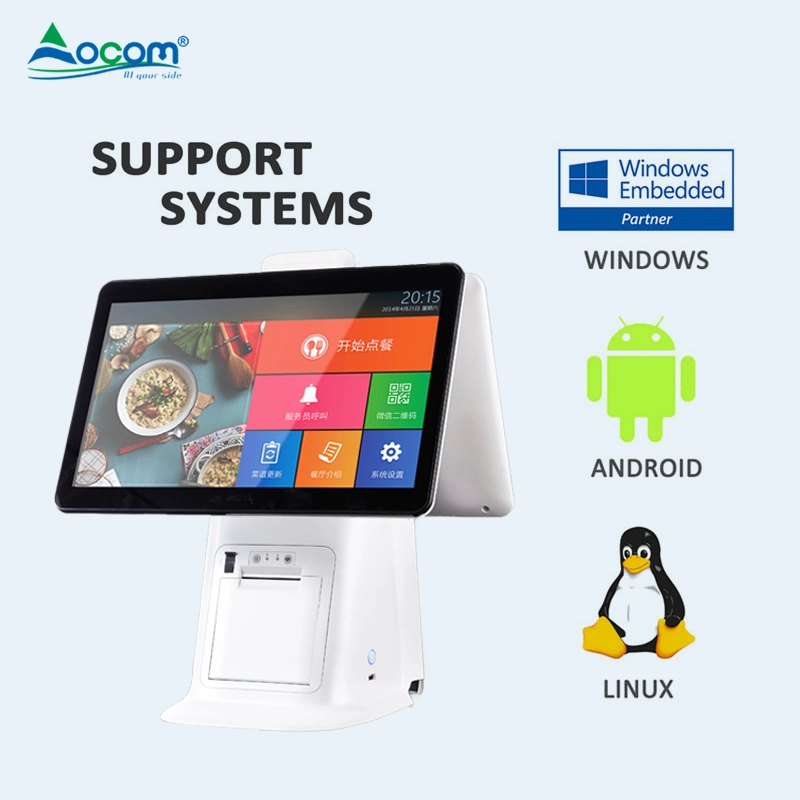 15 дюймов в одном системе POS System System Register Android Windows Двойной экран Touch POS -терминал с принтером