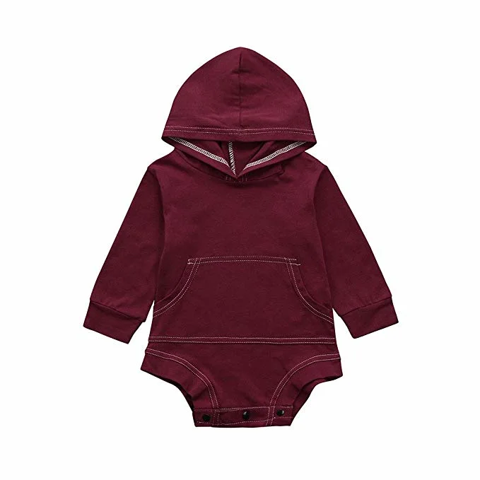 Newborn Infant Baby Clothes Boy Girl Hooded Romper Sweatshirts Drawstring Pockets Solid Long Sleeve Baby Goods