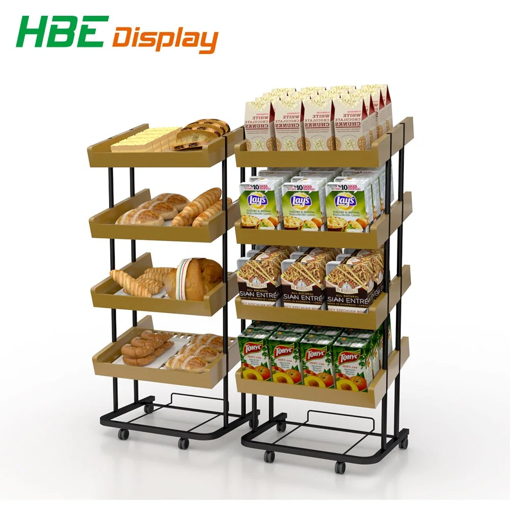 Vier Schicht Kunststoff Brot Kartoffelchips Promotion Snack Display Ständer