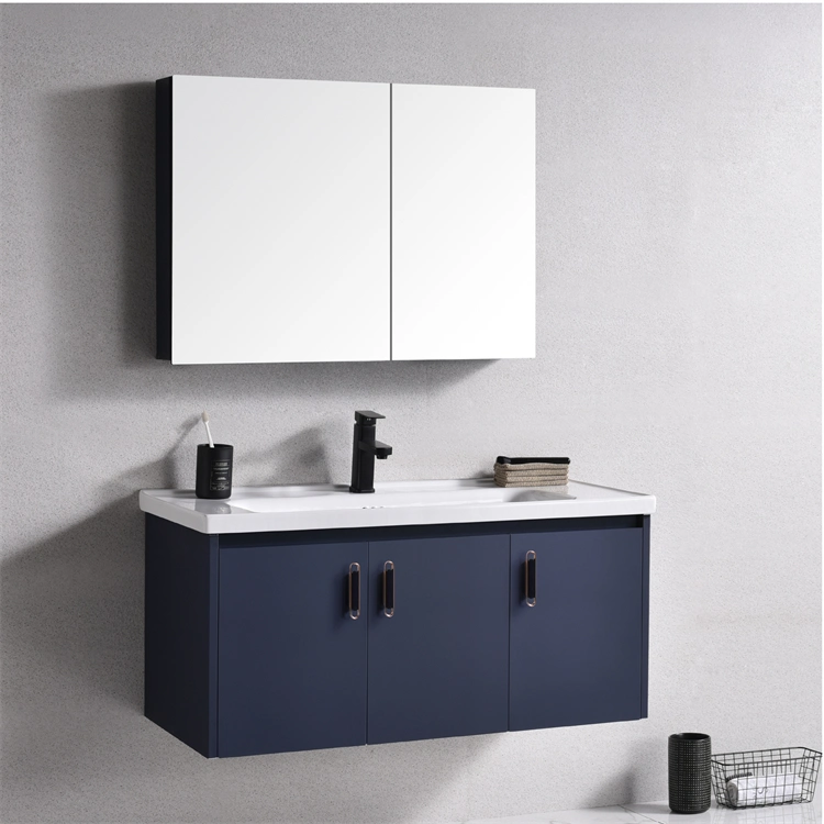 Washroom Lavatory SS304 Blue Color Bathroom Cabinet Vanity Large Storage Space with Ceramic Basin