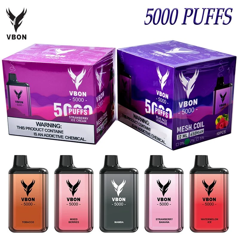 Le Portugal Best-Selling 5000 inhalations Vbon Bar 12ml Pod Nic E-Cig Vape rechargeable