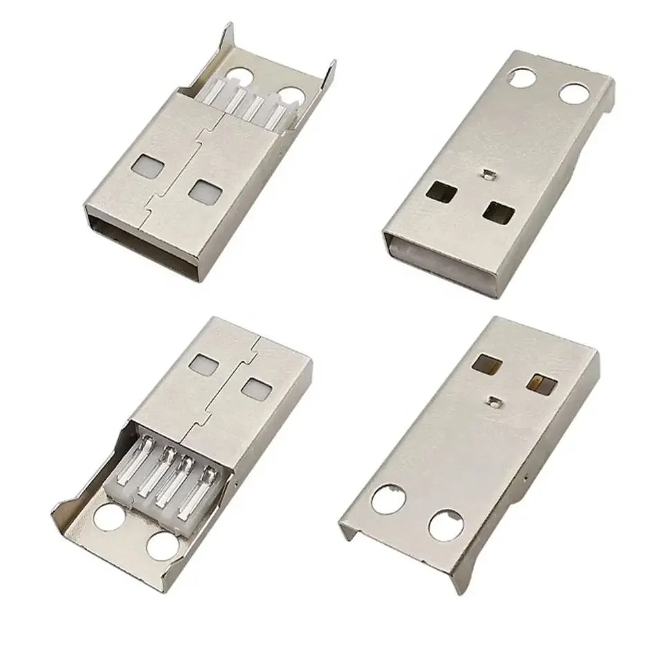 Tapez un connecteur de soudure de prise mâle femelle USB à 4 broches avec un adaptateur à couvercle en plastique noir et blanc de type A, kits de bricolage.