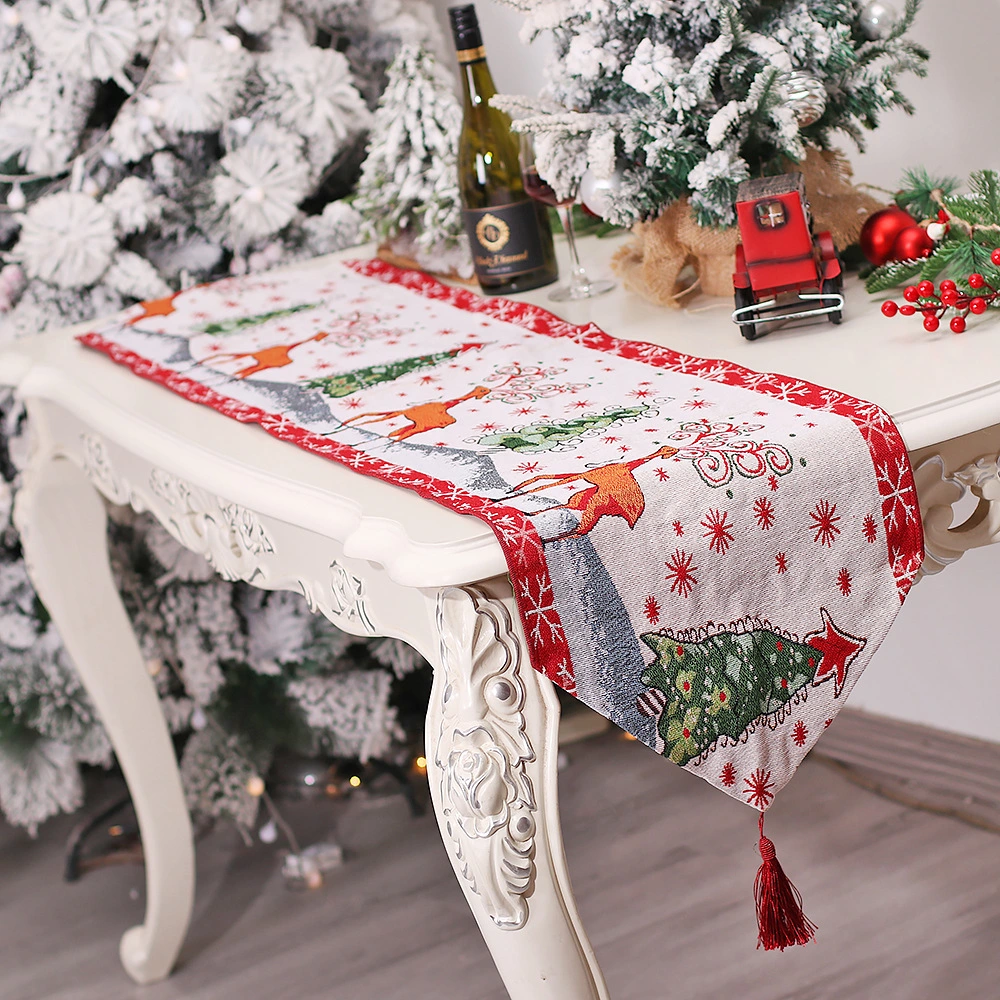 Christmas Cross-Border New Kitchen Table Dress up Props Knitted Cloth Tassel Table Flag Insulation Pad Cartoon Tablecloth