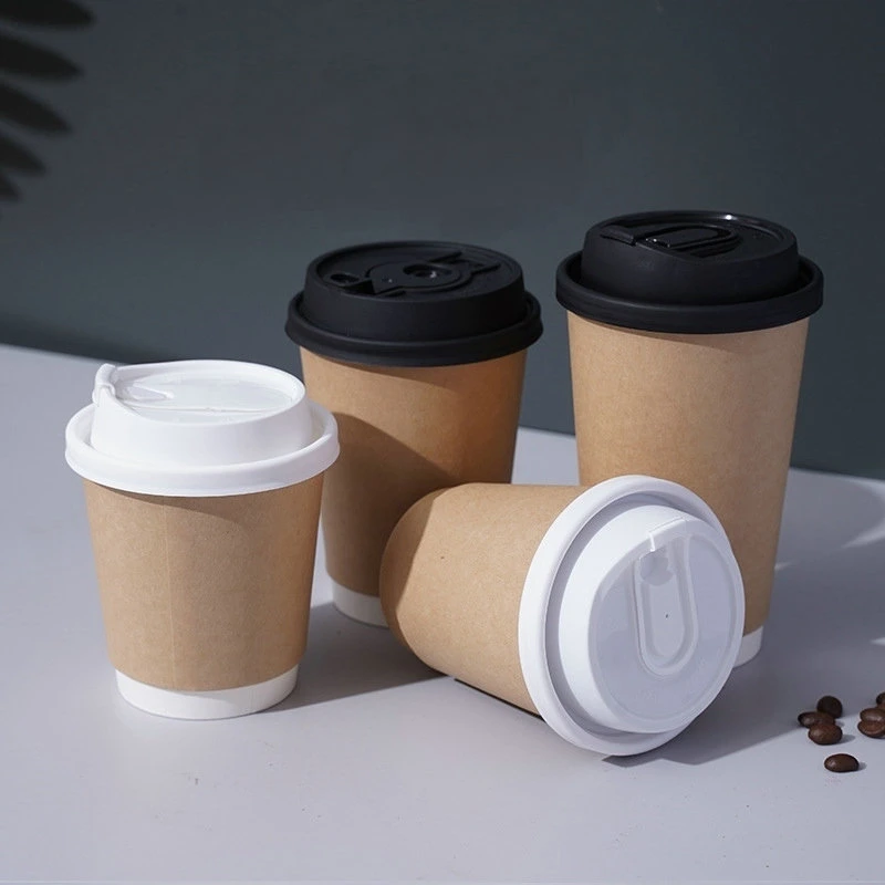8 10 12 16oz Paper Cups Wholesale/Supplier Black White or Brown Plain Colors Disposable Double Wall Paper Coffee Cup Cold Drink Mug