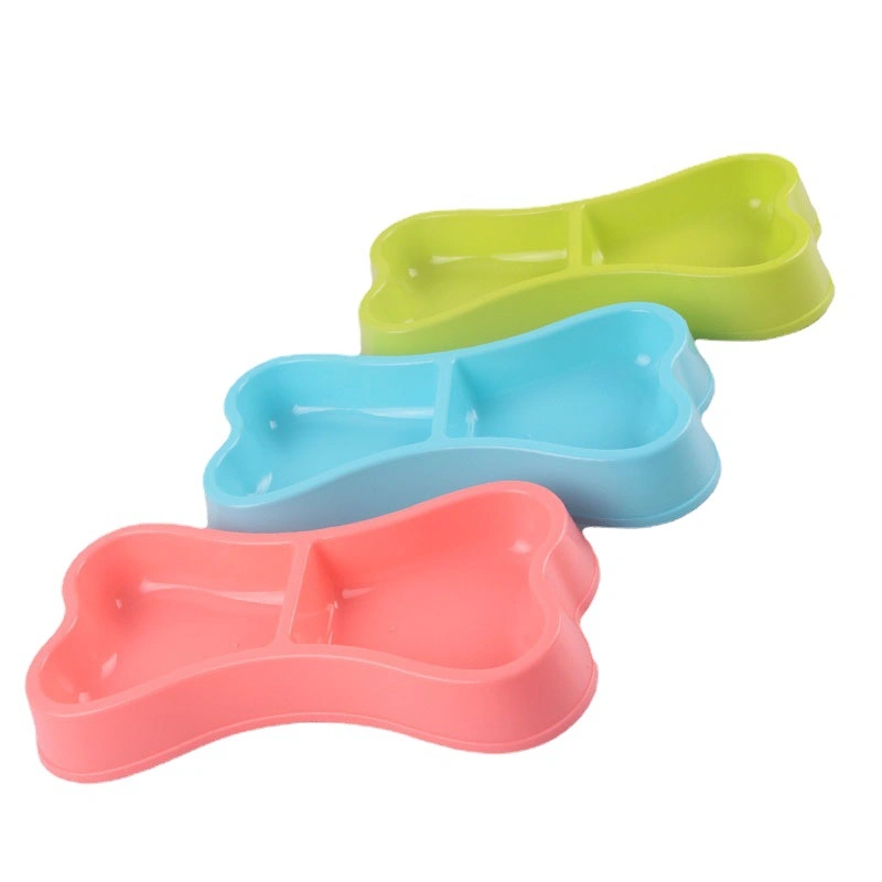 Cross-Border Dog Bowl Plastic Bowl Bone Shape Pet Food Bowl Dog Water Feeding Double Bowl Two-in-One Pet Bowl