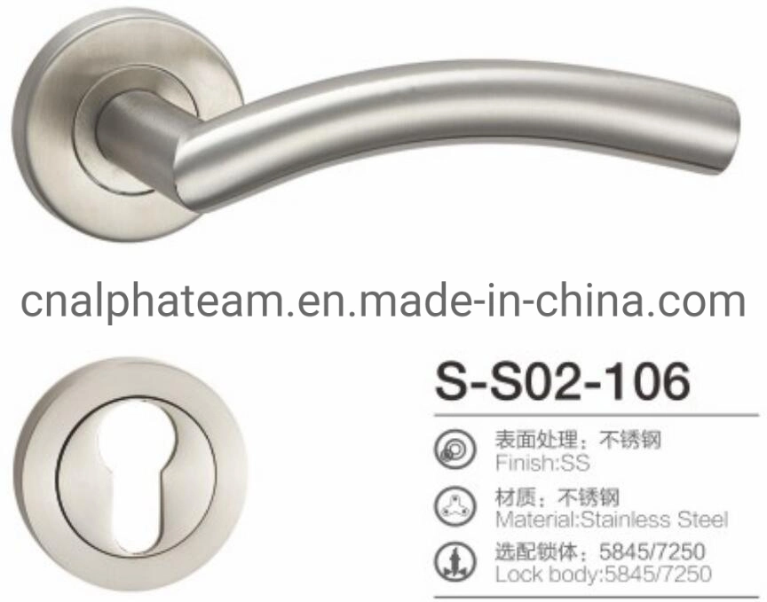 Economic U Shape Stainless Steel Hollow Door Lever Handle Hardware on Round Rosettes with Escutcheons