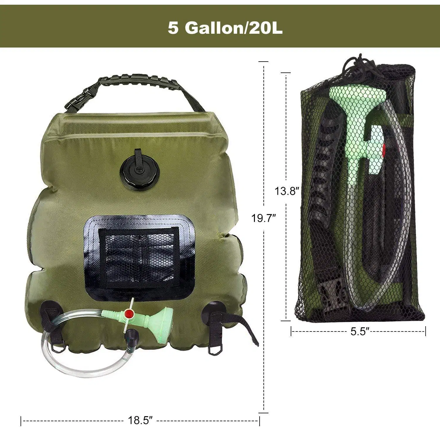 5 galones/20L Bolsa de calefacción solar con la manguera desmontable y on-off conmutable Ducha ducha solar ducha para camping de la bolsa de viaje exterior Senderismo Wyz13980