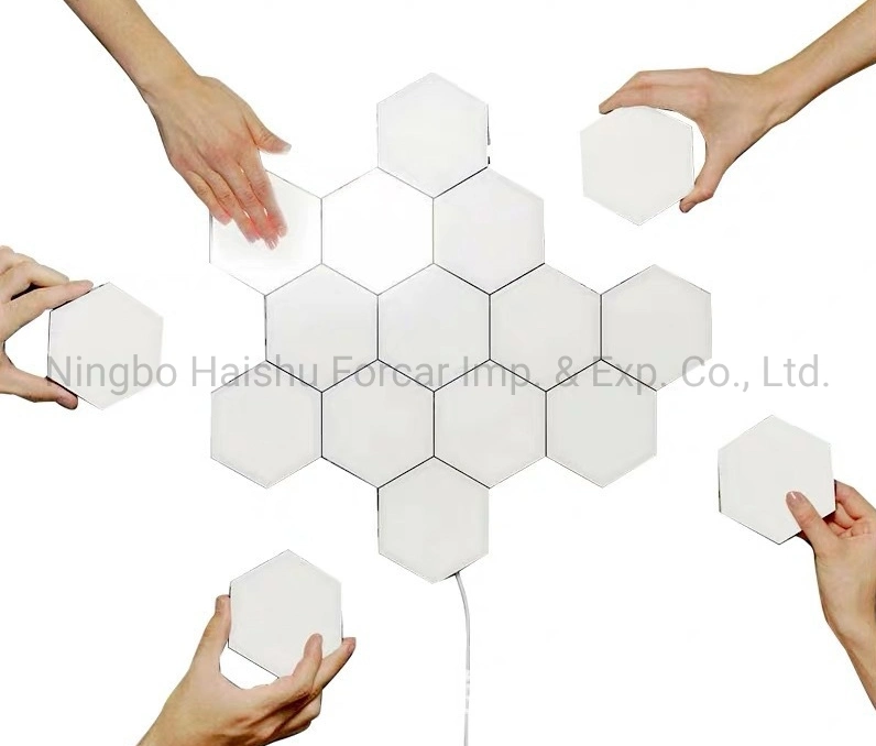 La novedad Home iluminación nocturna con Quantum hexagonal Modular Táctiles inteligentes Lámpara de luz de pared con el adhesivo y el imán del interruptor de contacto Contacto