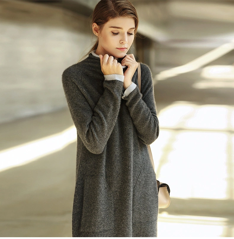 Women's Cashmere Long Fashion Winter Dress Round Neck