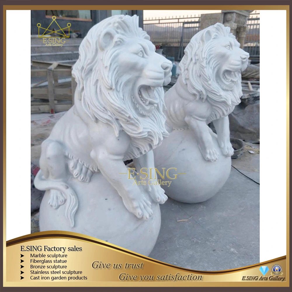 Hot Sale Factory Direct Sale Western Modern Garden Natural Marble White Walking Lion with Big Base