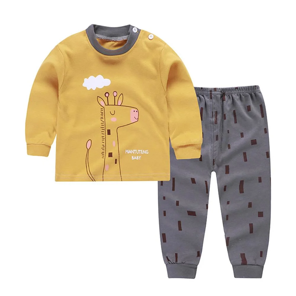 Kids 2PCS Ensemble de vêtements de nuit douce sous étiquette privée côtelée Pyjama coton bio Vêtements de bébé