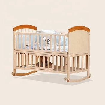 Pine Solid Wood Children's Crib Solid Wood Baby Furniture Cradle Baby Cot with Netting