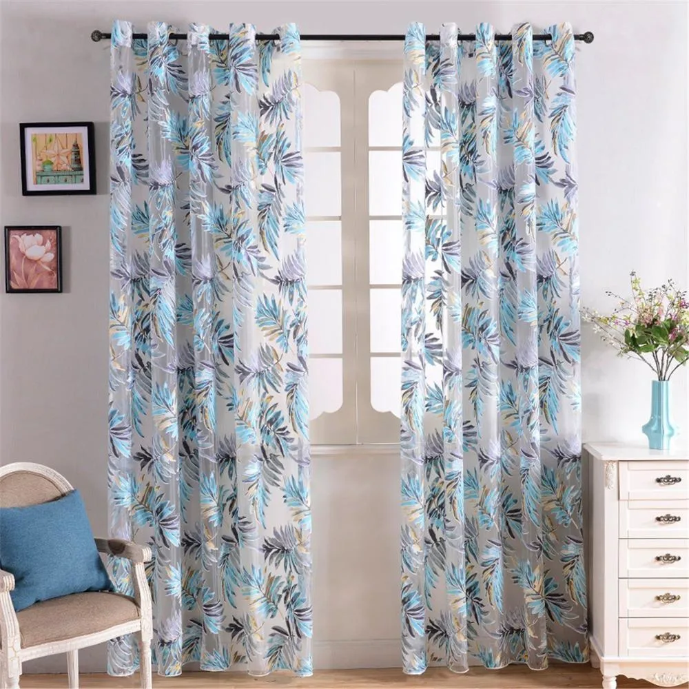 Hot Sale Tropical Plant Printing Tulle Curtain Yarn Sheer Curtain