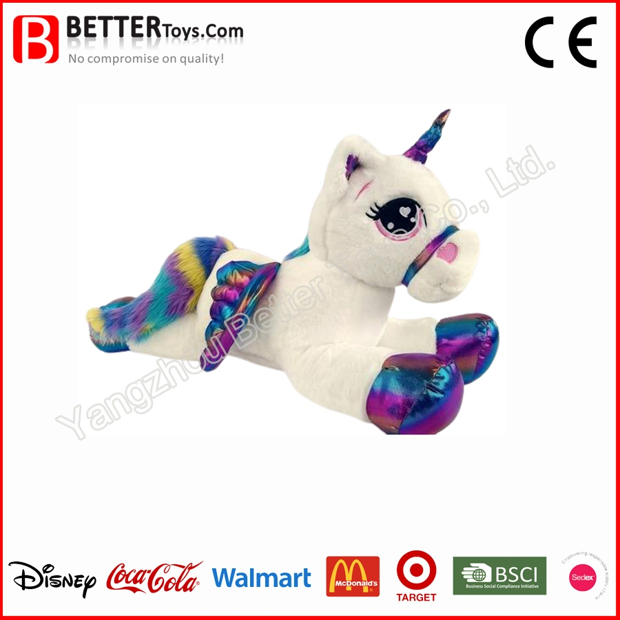 Peluche suave fábrica de juguetes China Unicornio Rainbow Color relleno Animal