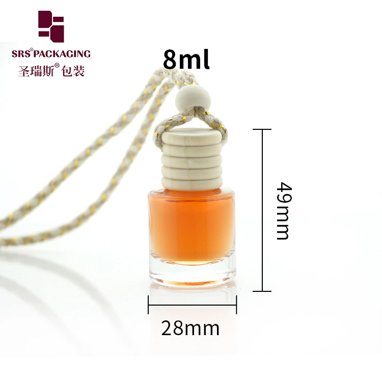 Luxury Round Shape 8ml Glass Car Bottle Perfume With Plug Wooden Cap