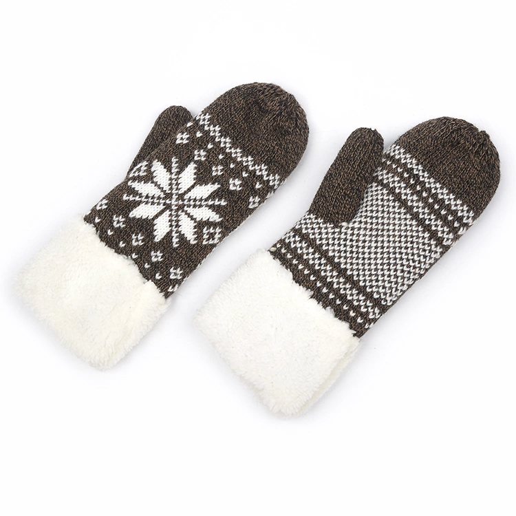 Women Thick Acrylic Winter Plush Finger Knit Gloves Mittens