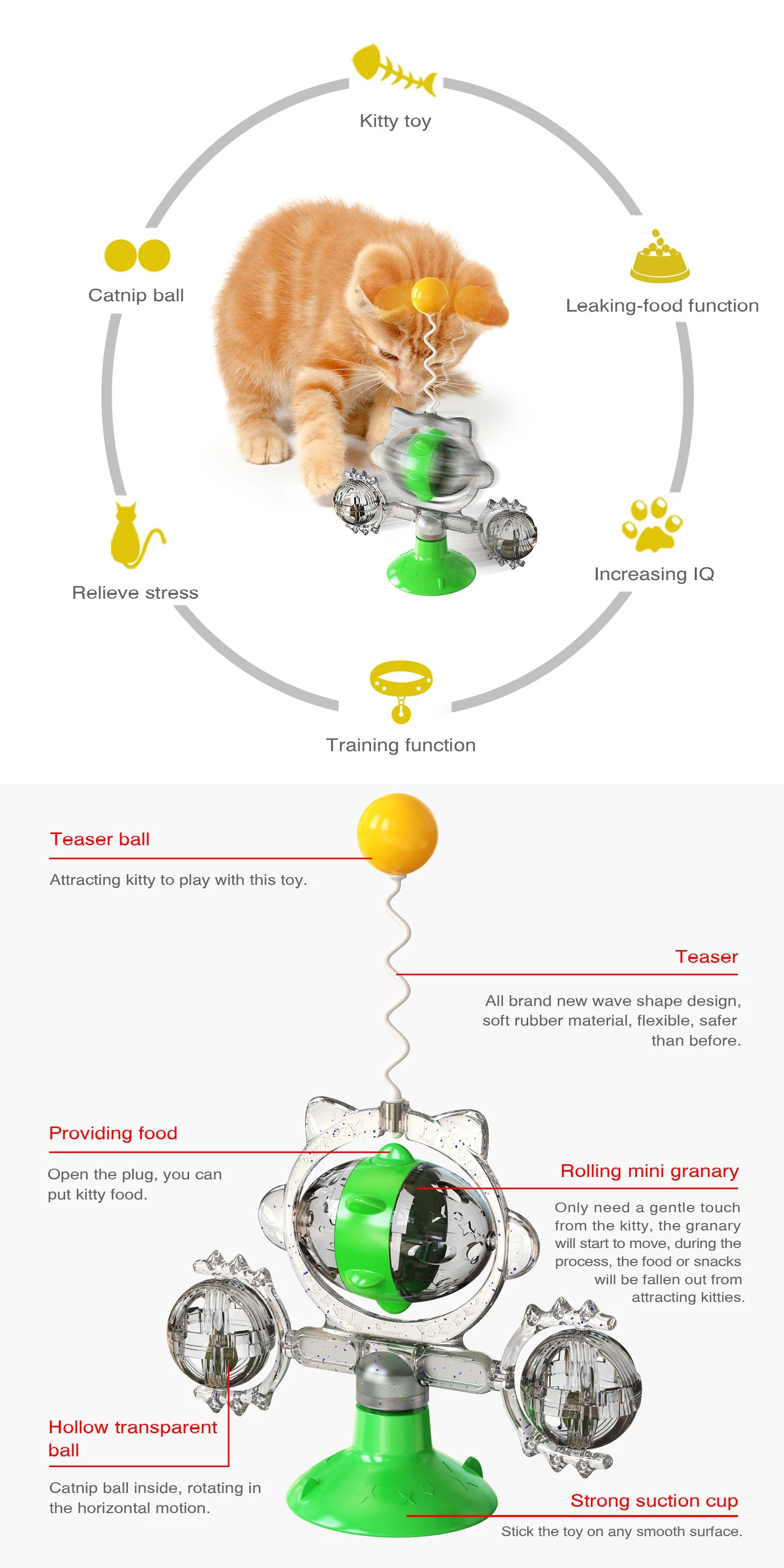 Haustierprodukte, Cat Teaser Sticks, Cat Turntable Spielzeug, Lebensmittel Leckage Bälle