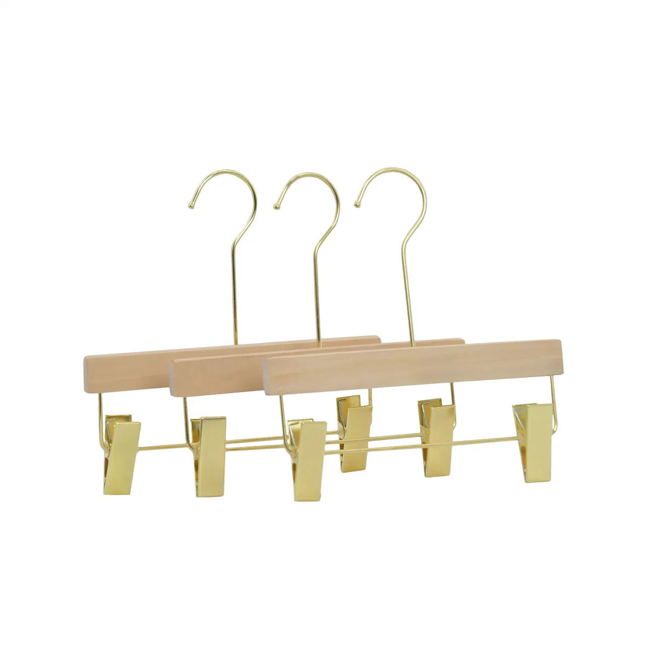 Factory Shop Display Luxury Wooden Pants with Golden Clamps Hanger