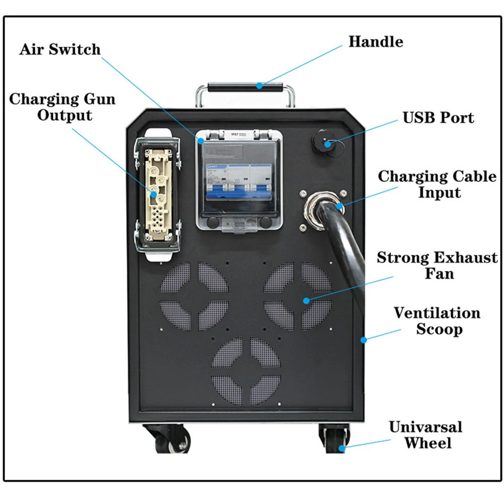 Tragbare EV-Ladegerät für den Haushalt Mobile EV-Ladestation 7kw 15kw 20kW 30kw 40kw Bewegliche DC-Kfz-Ladestation