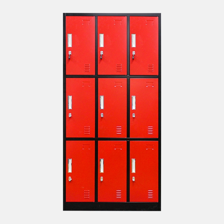 Red Aluminum Clothing Storage Closet 9 Door Gym Locker Modern Nine Door Design Style Steel Locker