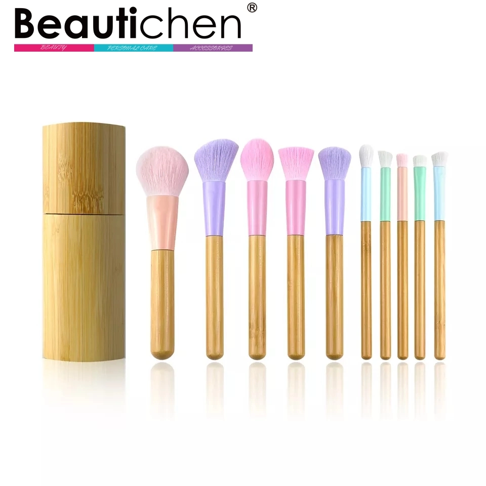 Beautichen 10pcs asa de bambú Kit de maquillaje profesional Brush set Private Label Powder Foundation La sombra de ojos pincel de maquillaje de cejas