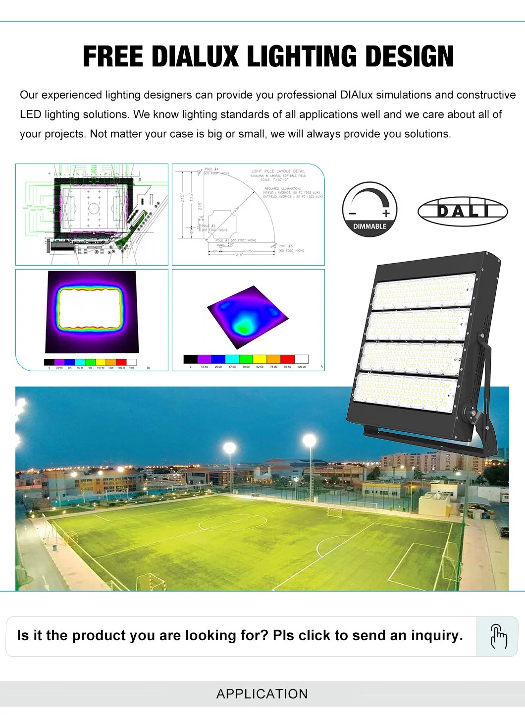 Éclairage LED pour stade de football de 600 Watts, 800W et 1000W