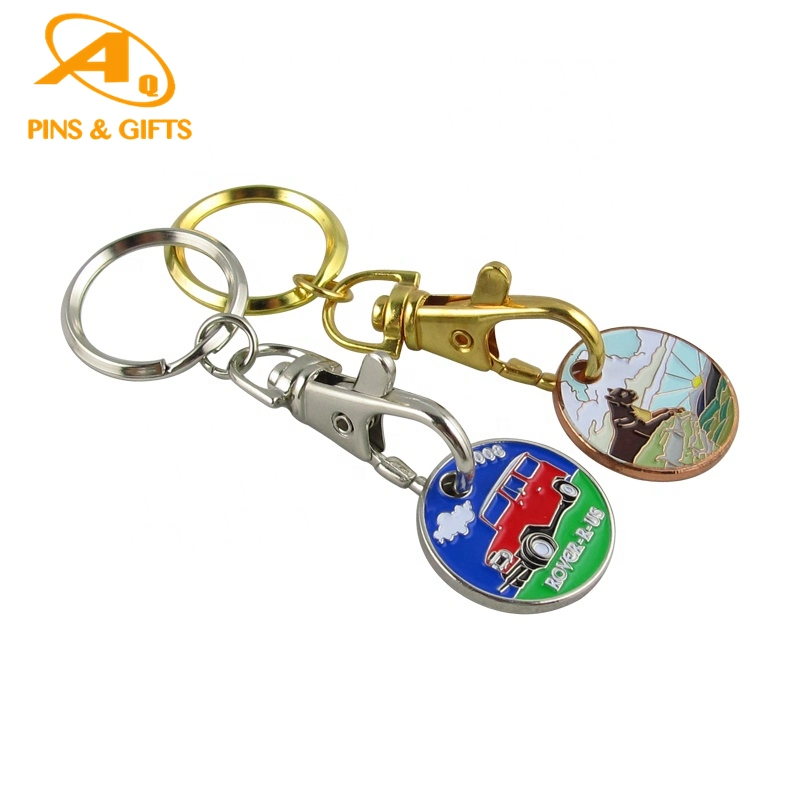 Made in China Custom Caddy Metal Token Gold Enamel Trolley Logo Silver Plating Animal Bull Spain Souvenir Keychain for Gift Coin Keyring