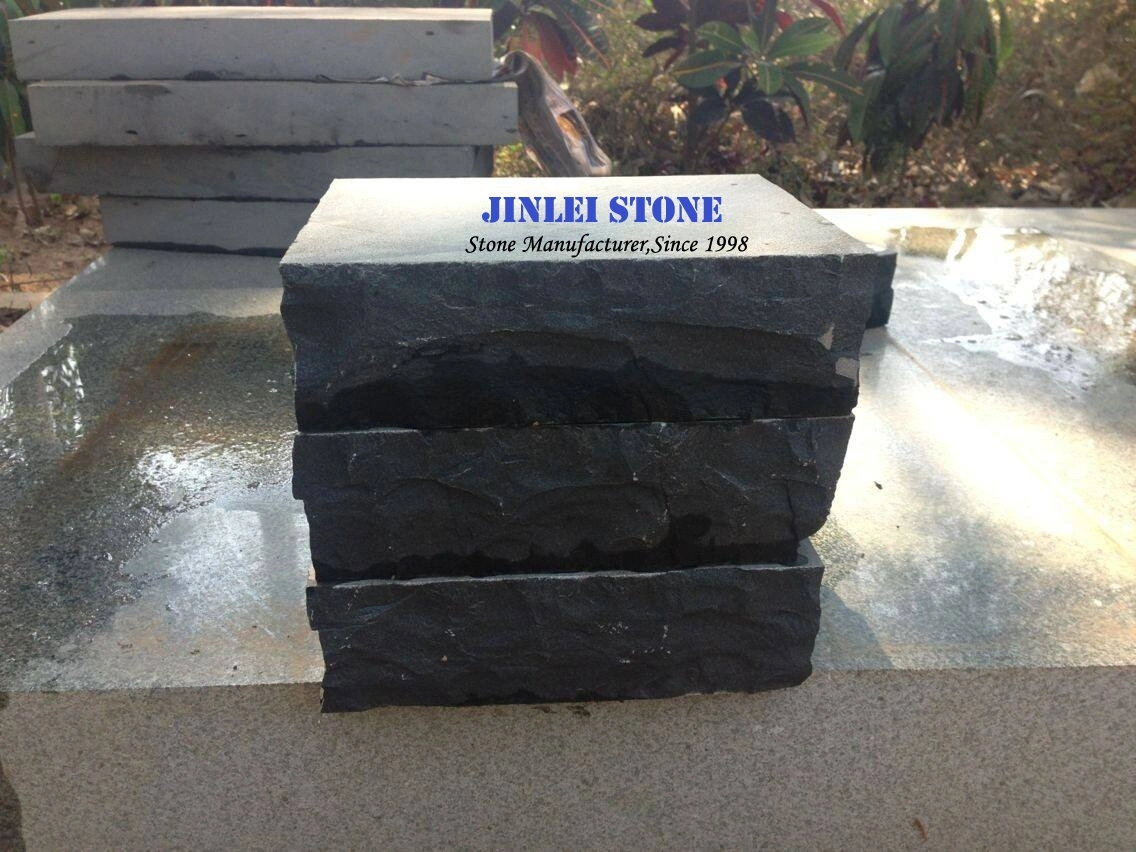 Black Basalt Paver, Honed Surface Machine Cut Paving Stone Black Basalt