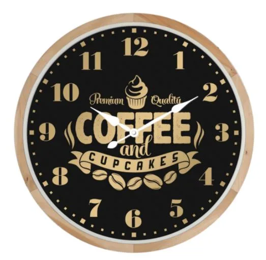 Retro Style Coffee Design Wood and Metal Wall Clock for Home Decor