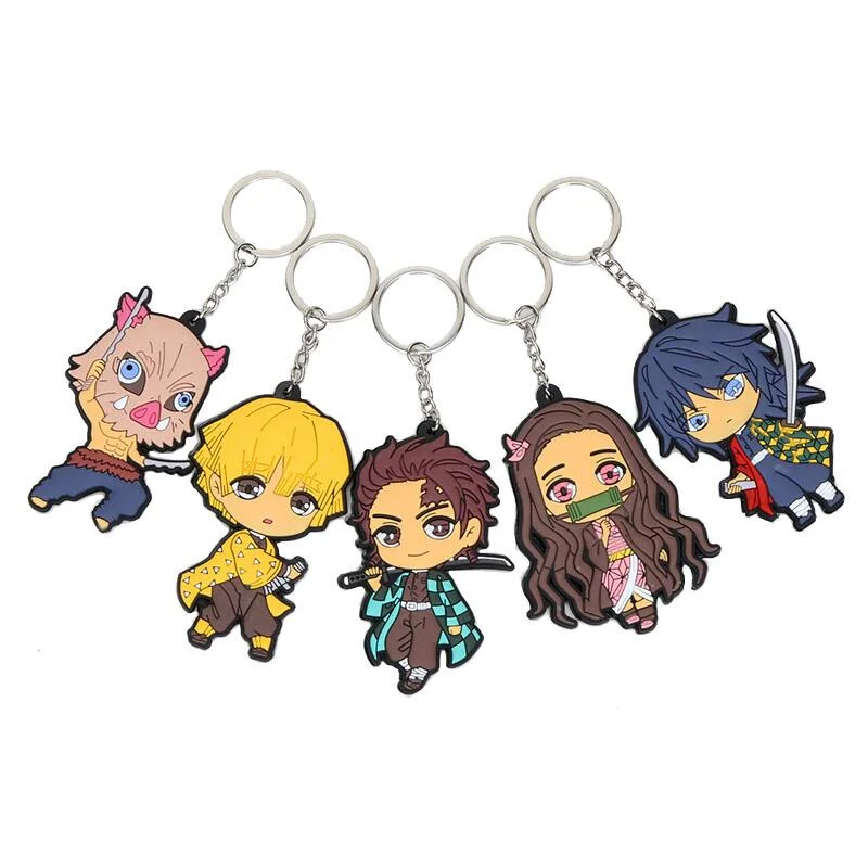 Commerce de gros en caoutchouc de silicone sur mesure 3D intégrale Japon Cute personnage de bande dessinée Keyring Logo de chaîne de clé personnalisé anime japonais Figure Demon Slayer PVC Souple trousseau