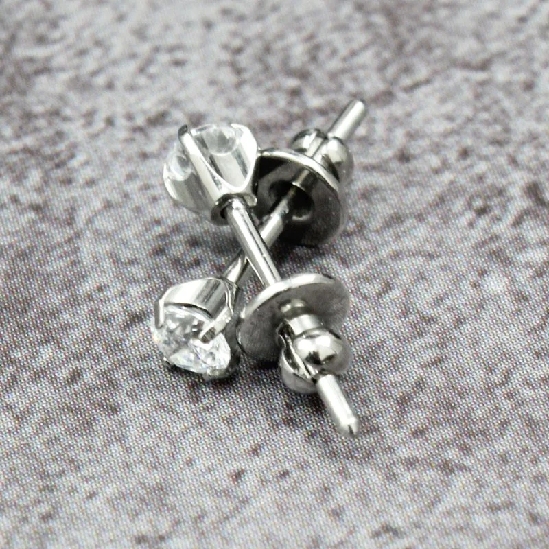 Eternal Metal Prong Set CZ Titanium Stud Earrings Body Jewelry