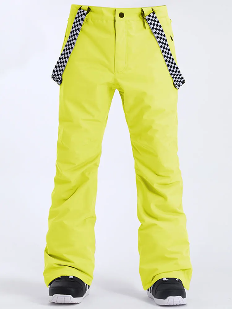 Hiworld Men's Windproof Wearable Warm Fashion Yellow Highland Bib Waterproof Ski Snowboard Pants