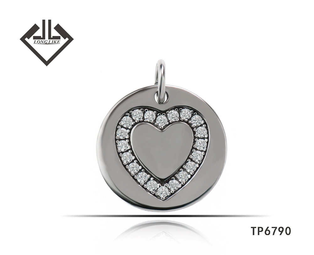 925 Sterling Silver Engravable Heart Plain Disc Charm Pendant