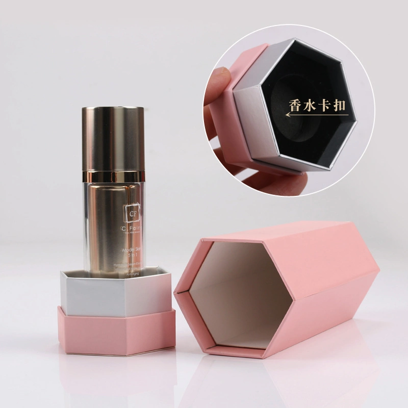 Creative Hexagonal Perfume Box Gift Paper Box Pink & Silver Cardboard Box with EVA Insert