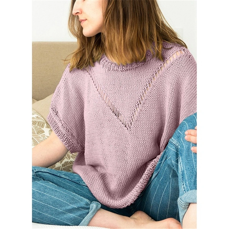 Spring Casual Short Sleeve Loose Hollow Women Pullover Knit Sweater