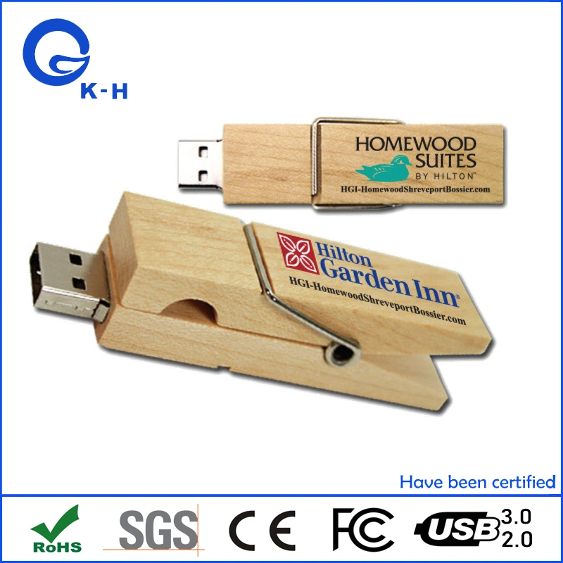 Unidad Flash USB 3,0 de madera 8GB Clip de ropa disco USB 2GB 4GB