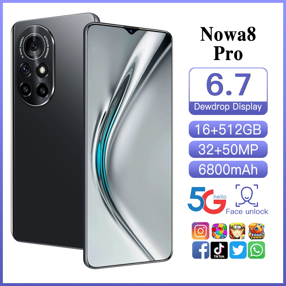 Venda por grosso de fábrica Huwei Nowa 8 PRO 5G Mobile Phone 512 GB 16 GB de RAM GSM Desbloqueado Smartphone versão Global