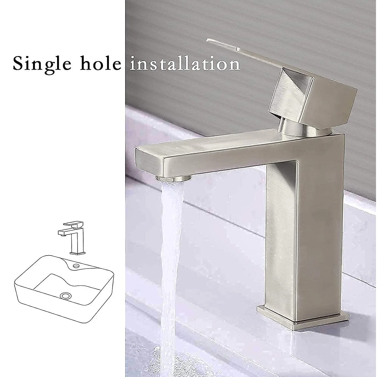 Fábrica Proveedor cUPC Baño Pica grifo montado en cubierta níquel cepillado Agua de un solo mango lavado a mano sus Square Basin Faucet