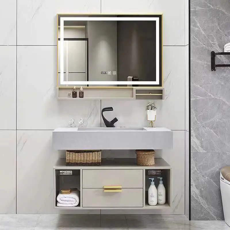 2020 Latest Italy Modern Wall Mounted Wood Hotel Bathroom Furniture