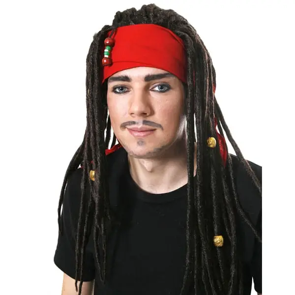 Adult Male Black Native American Wig with Red Headband