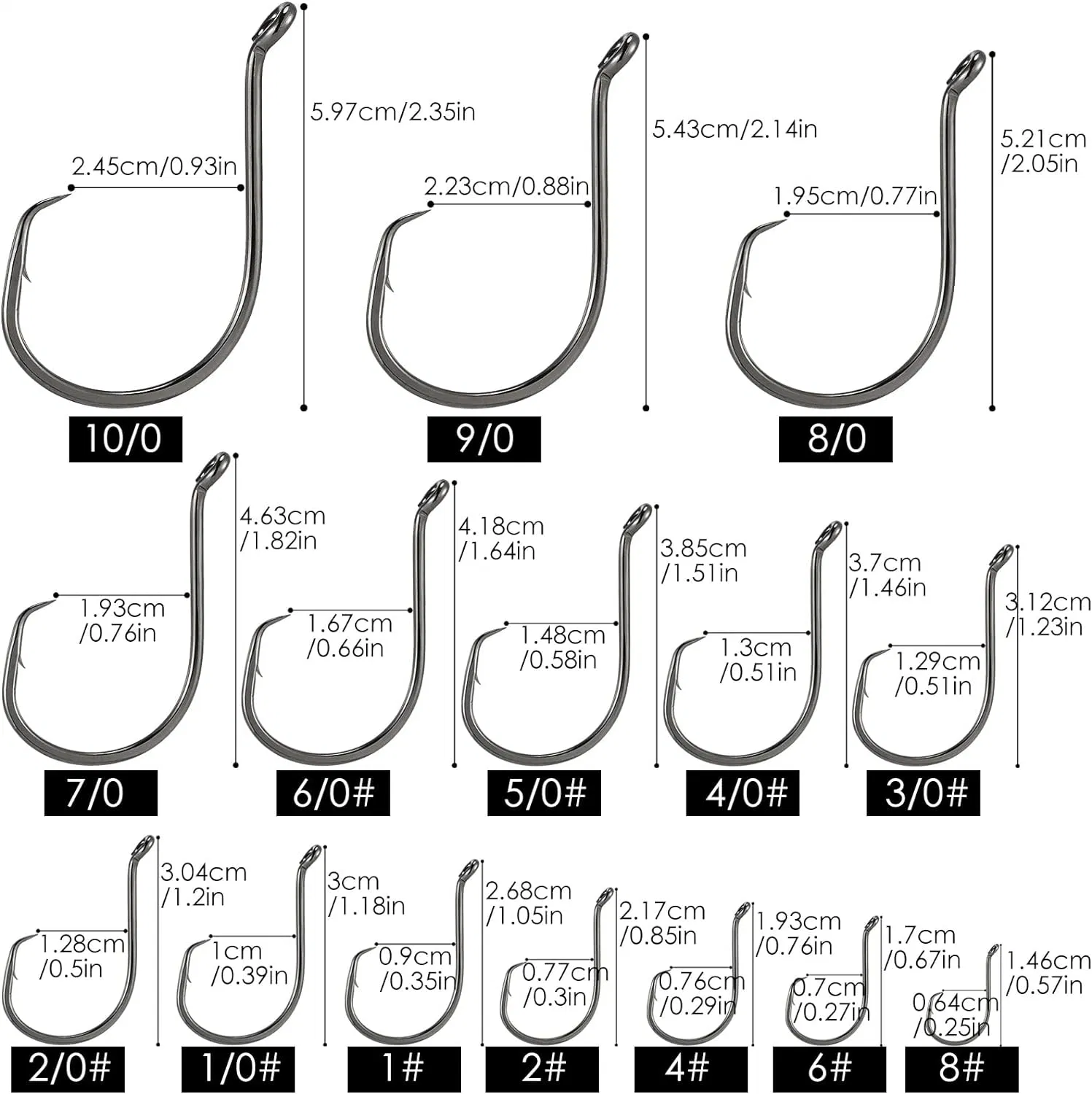 Fishing Ssw up Eye Circle Hook Live Bait Hook Black Nickel Sharp Offset Wide Gap Surf Fishing Catfish Bass Carp Bluegill Tuna Saltwater 1/0-10/0