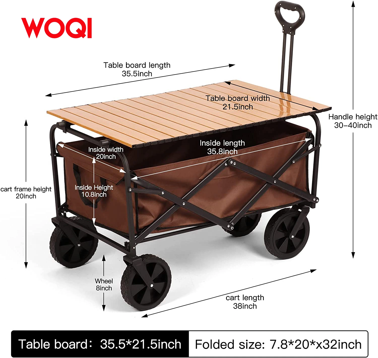 Chariot pliable portable multifonctionnel Woqi, chariot de camping extérieur, chariot de magasinage pour gros articles