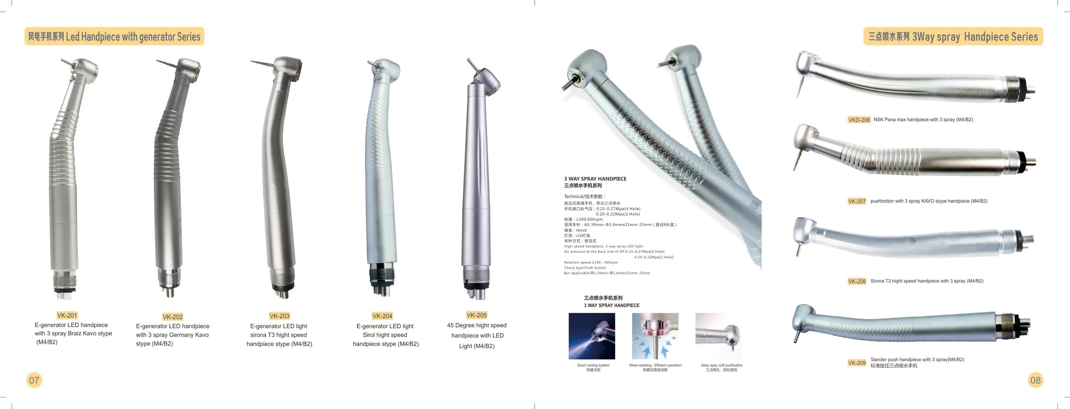 Coxo dentaire de lumière à LED à fibres optiques de basse vitesse Straigh Handpiece