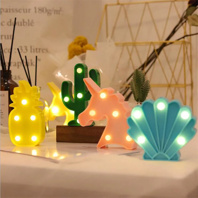 Novedad decoración del hogar LED Carta Piña Flamingo Cactus Luz nocturna