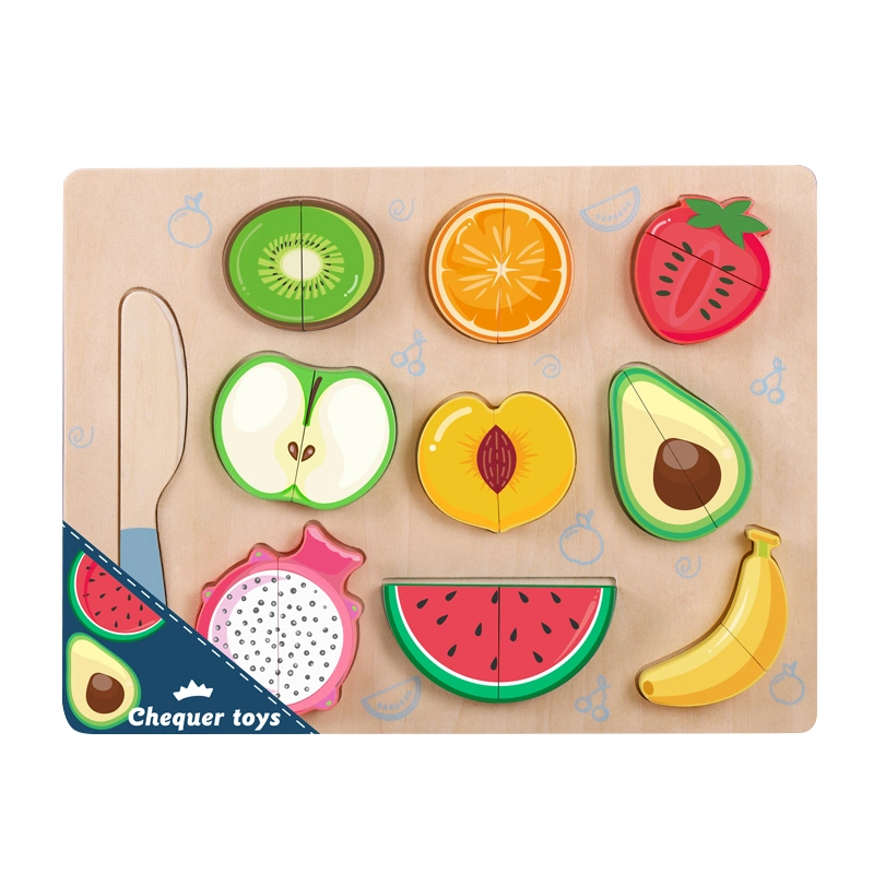 Jeu de planche à découper en bois Montessori - Jeu de puzzle de combinaison de fruits et légumes.