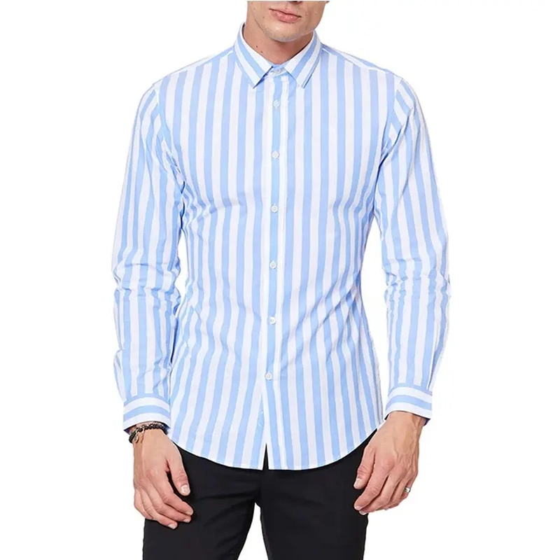 High quality/High cost performance  Custom Breathable Shirt Long Sleeve French Cuff Formal Stripe Shirt Dress